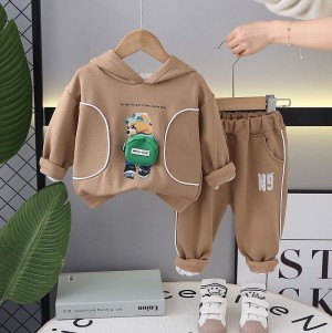 Fleece Cotton Hoodie Brown Co-Ord Sets